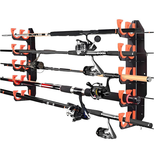 eYotto 10 Fishing Rod Rack, Horizontal Fishing Rod Rack Wall Mount Fishing Rod Holder for Storage, Orange