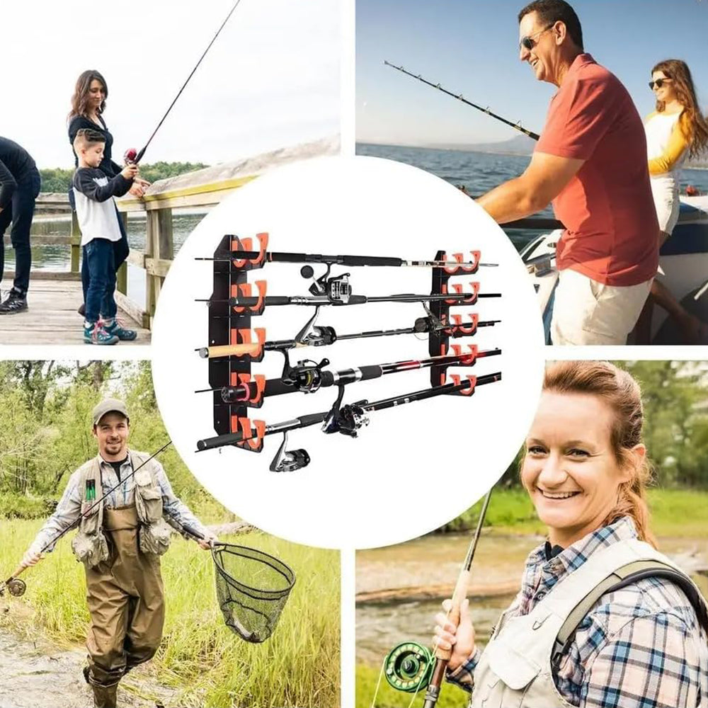 eYotto 10 Fishing Rod Rack, Horizontal Fishing Rod Rack Wall Mount Fishing Rod Holder for Storage, Orange