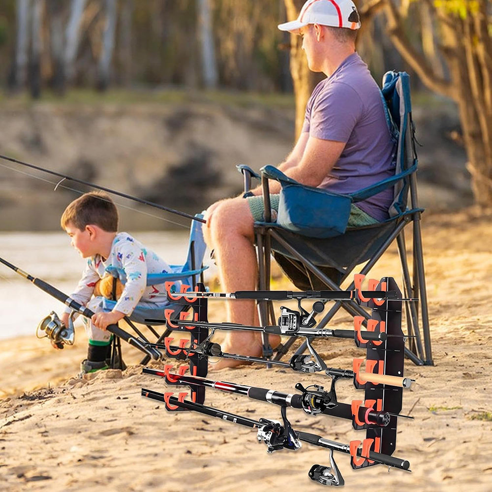 eYotto 10 Fishing Rod Rack, Horizontal Fishing Rod Rack Wall Mount Fishing Rod Holder for Storage, Orange