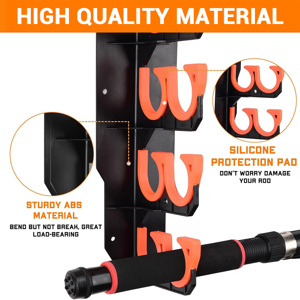 eYotto 10 Fishing Rod Rack, Horizontal Fishing Rod Rack Wall Mount Fishing Rod Holder for Storage, Orange