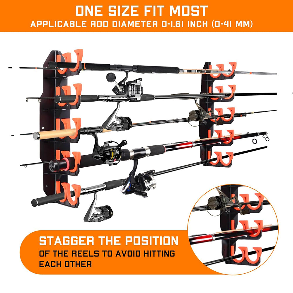 eYotto 10 Fishing Rod Rack, Horizontal Fishing Rod Rack Wall Mount Fishing Rod Holder for Storage, Orange