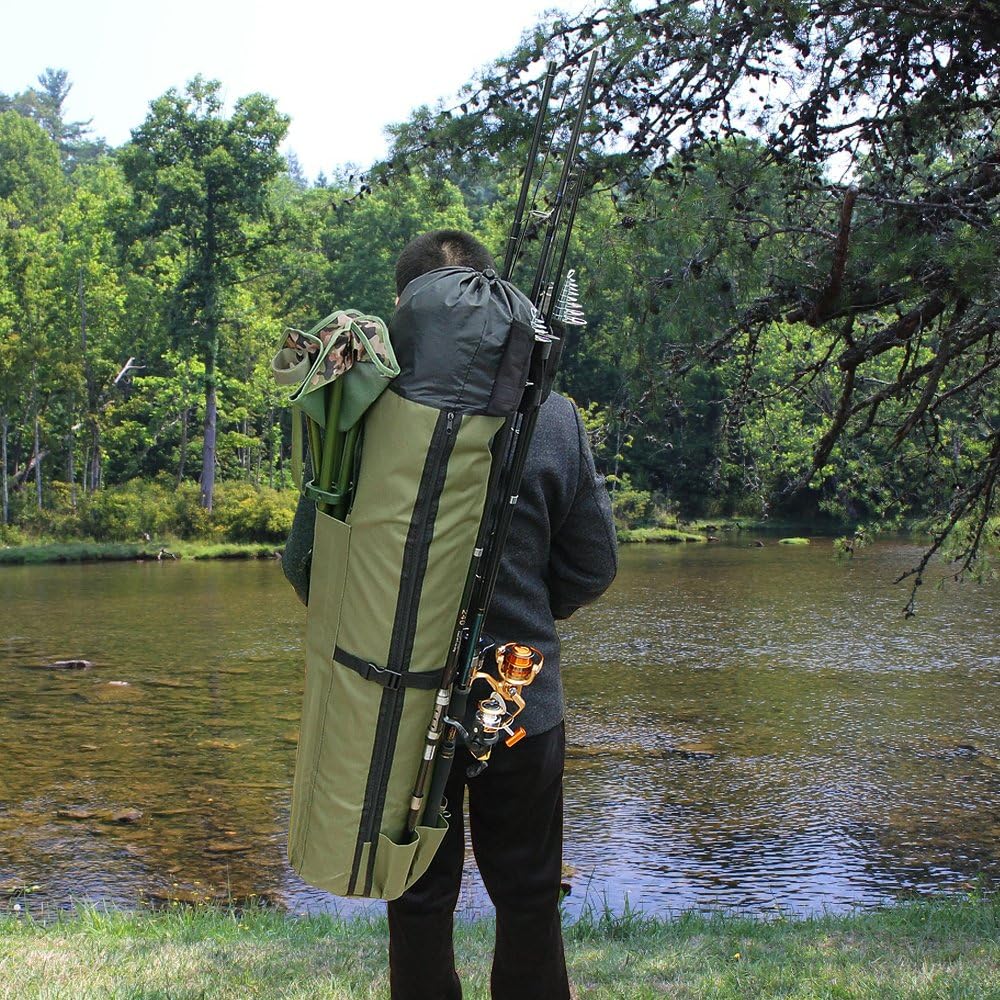 Eyotto Fishing Rod Bag, Fishing Rod & Reel Organizer Bag, 5 Poles Storage Fishing Rod Case Bag, Portable Folding Fishing Carry Bag