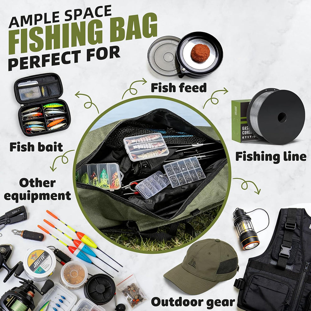 Eyotto Fishing Rod Bag, Fishing Rod & Reel Organizer Bag, 5 Poles Storage Fishing Rod Case Bag, Portable Folding Fishing Carry Bag