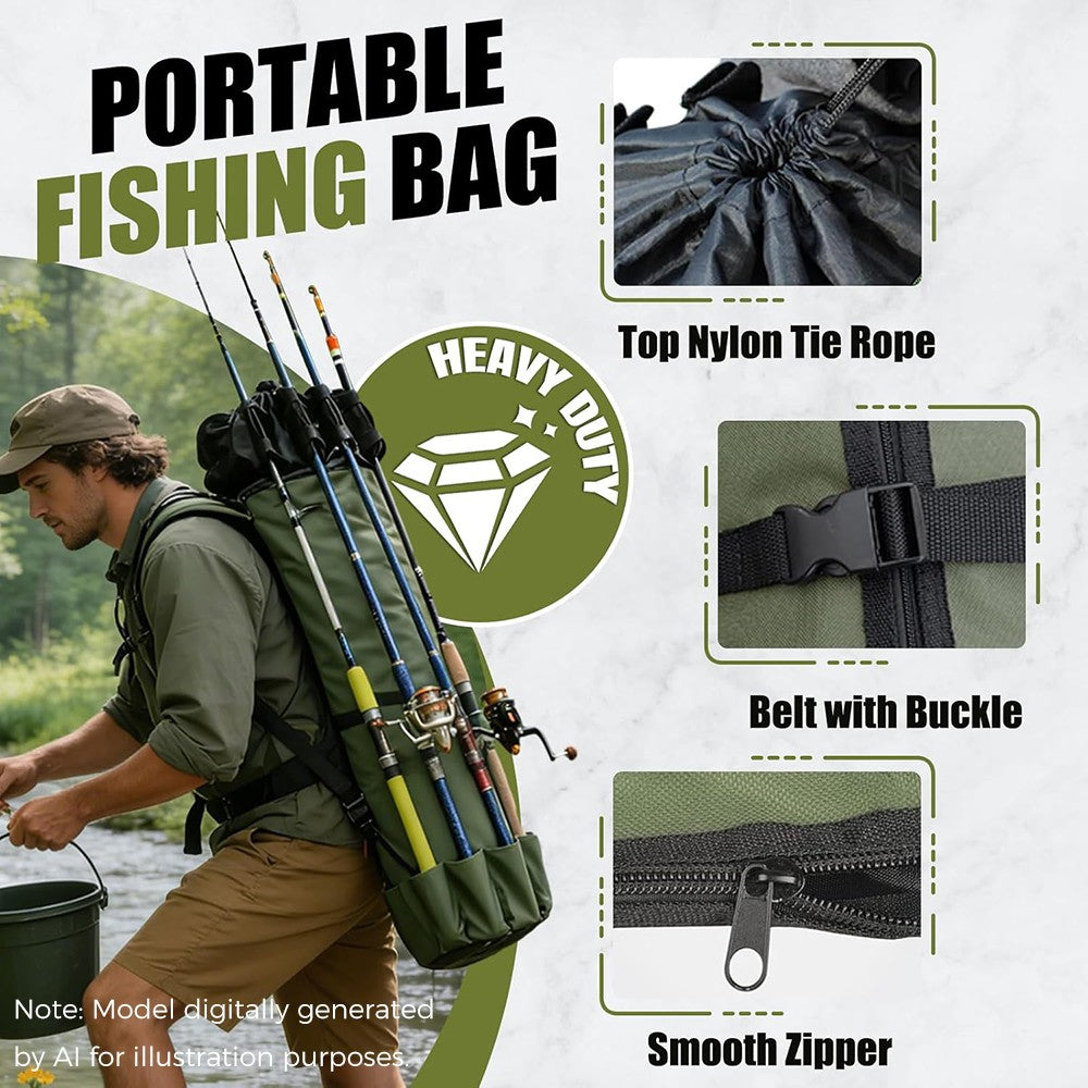 Eyotto Fishing Rod Bag, Fishing Rod & Reel Organizer Bag, 5 Poles Storage Fishing Rod Case Bag, Portable Folding Fishing Carry Bag