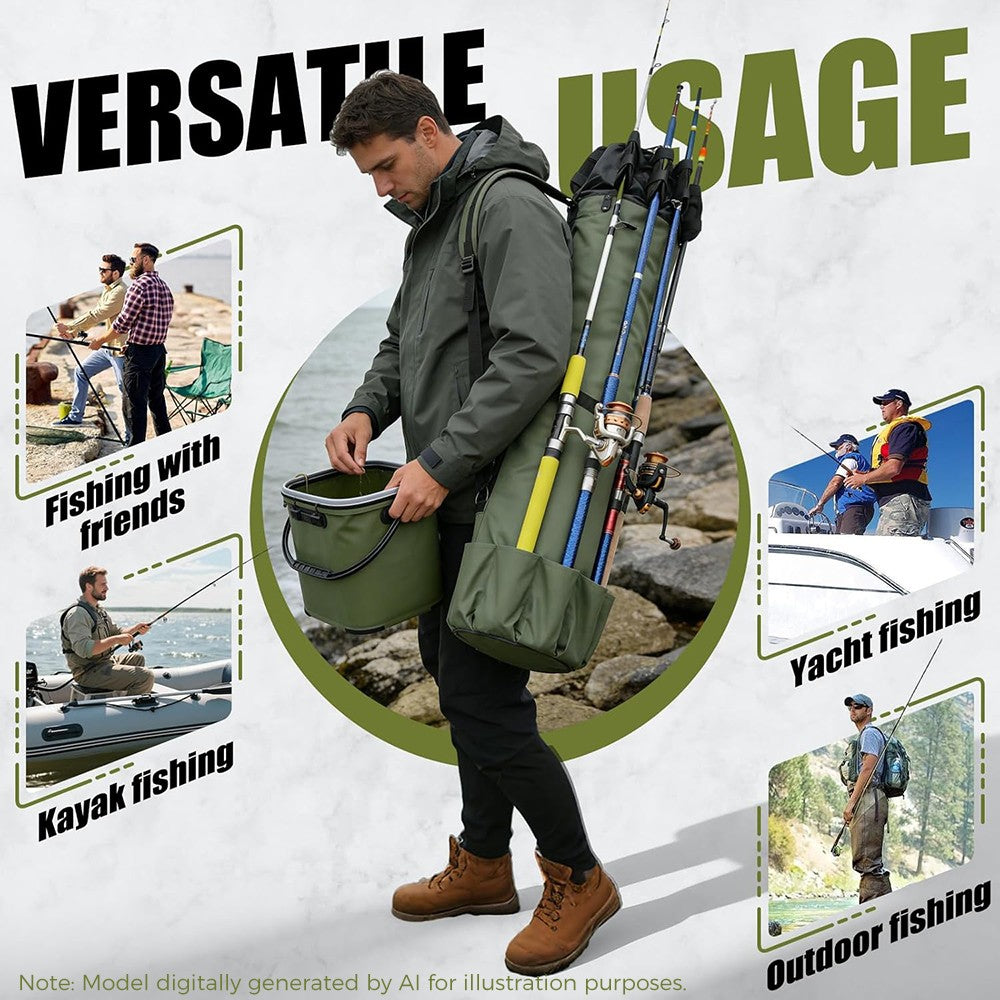 Eyotto Fishing Rod Bag, Fishing Rod & Reel Organizer Bag, 5 Poles Storage Fishing Rod Case Bag, Portable Folding Fishing Carry Bag