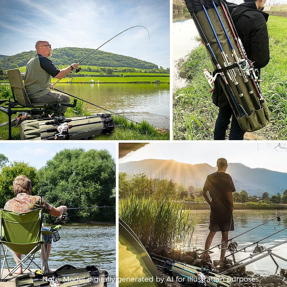 Eyotto Fishing Rod Bag, Fishing Rod & Reel Organizer Bag, 5 Poles Storage Fishing Rod Case Bag, Portable Folding Fishing Carry Bag