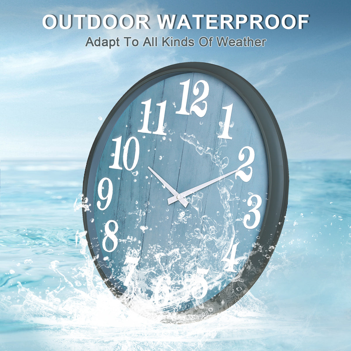 Eyotto 18 Inch Large Indoor Outdoor Clock, Waterproof Silent Oversized Wall Clock with Large Display for Garden Pool Patio Living Room Office Decorative, Blue