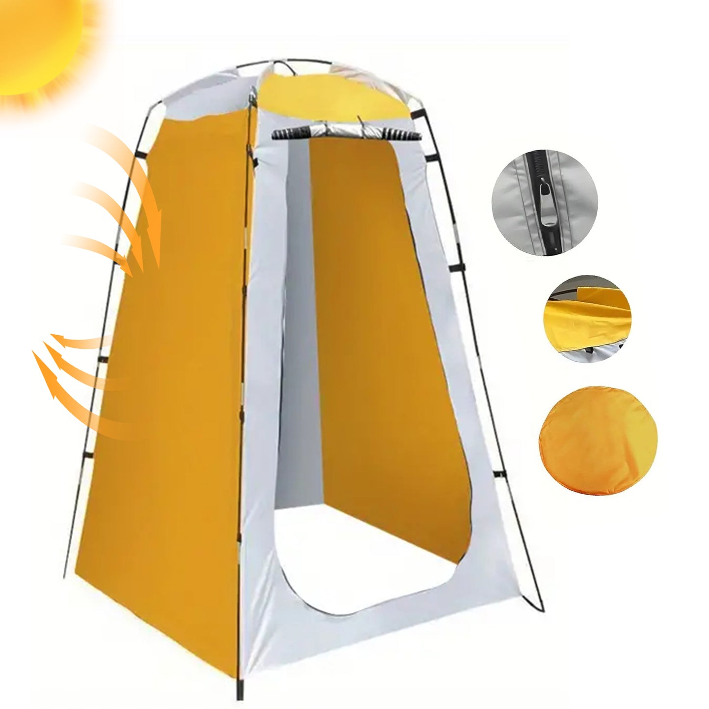 Eyotto 75in Pop up Quick Set Up Shower Tent, Waterproof Dressing & Privacy Tent for Camping and Beach, Portable Changing Room Shelter Canopy with Storage Bag Yellow