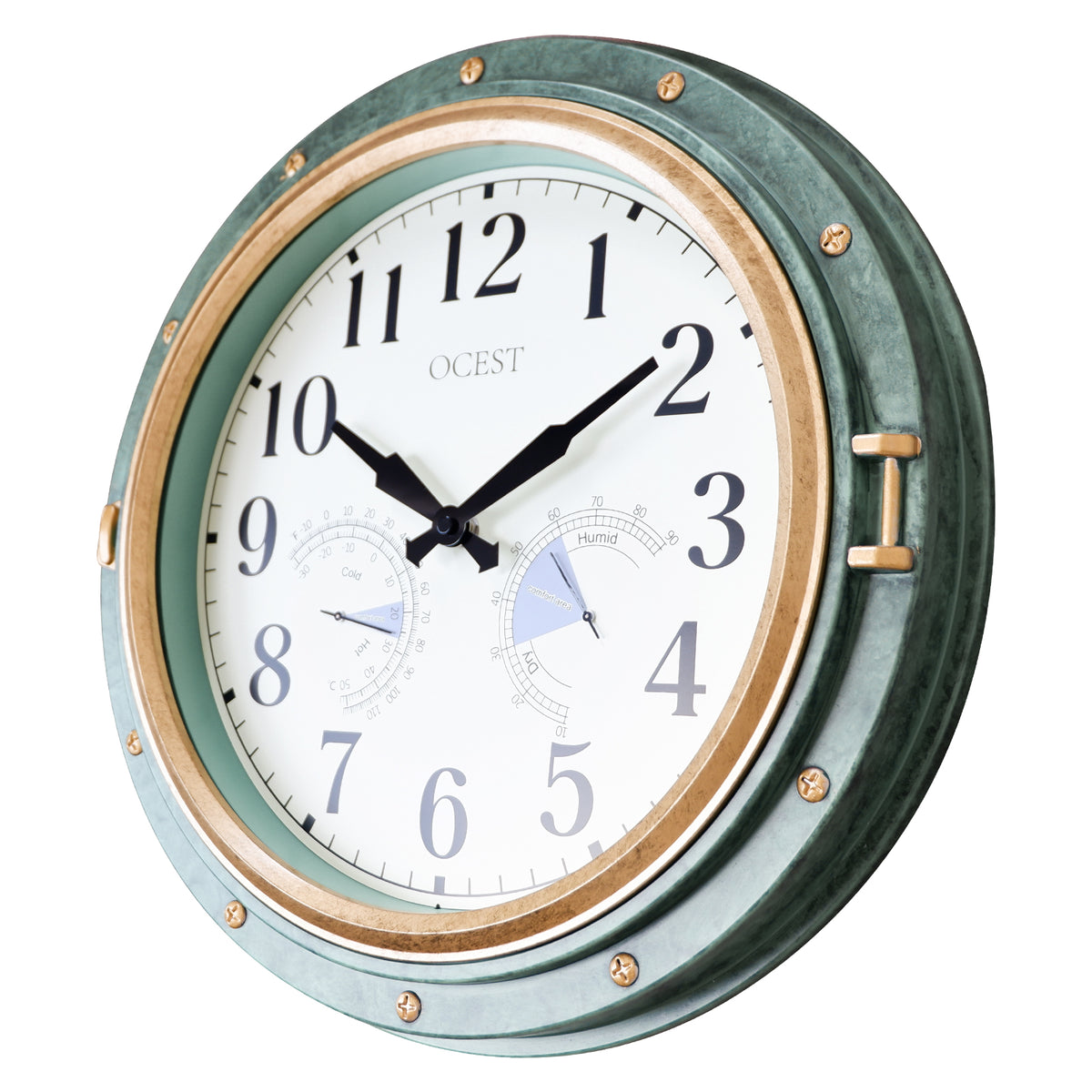 Eyotto 16" Indoor Outdoor Clock, Waterproof Wall Clock with Thermometer Hygrometer, Silent Non-Ticking Battery Operated Wall Clock for Home Decor, Patio, Garden