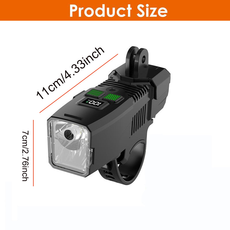Eyotto 2000mAh Bike Light with Digital Display, Auto Adjustble Sensoring Bicycle Headlight, Rechargeable Bike Light with Cover for Rainy Foggy Day