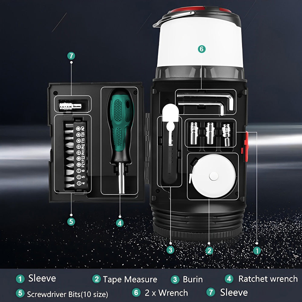Eyotto 2 in 1 Camping Light with Tool Box, 4 Modes Outdoor Camping Lantern, Built-in Tool Box for Emergency for Camping Fishing Hiking Outdoor Activities