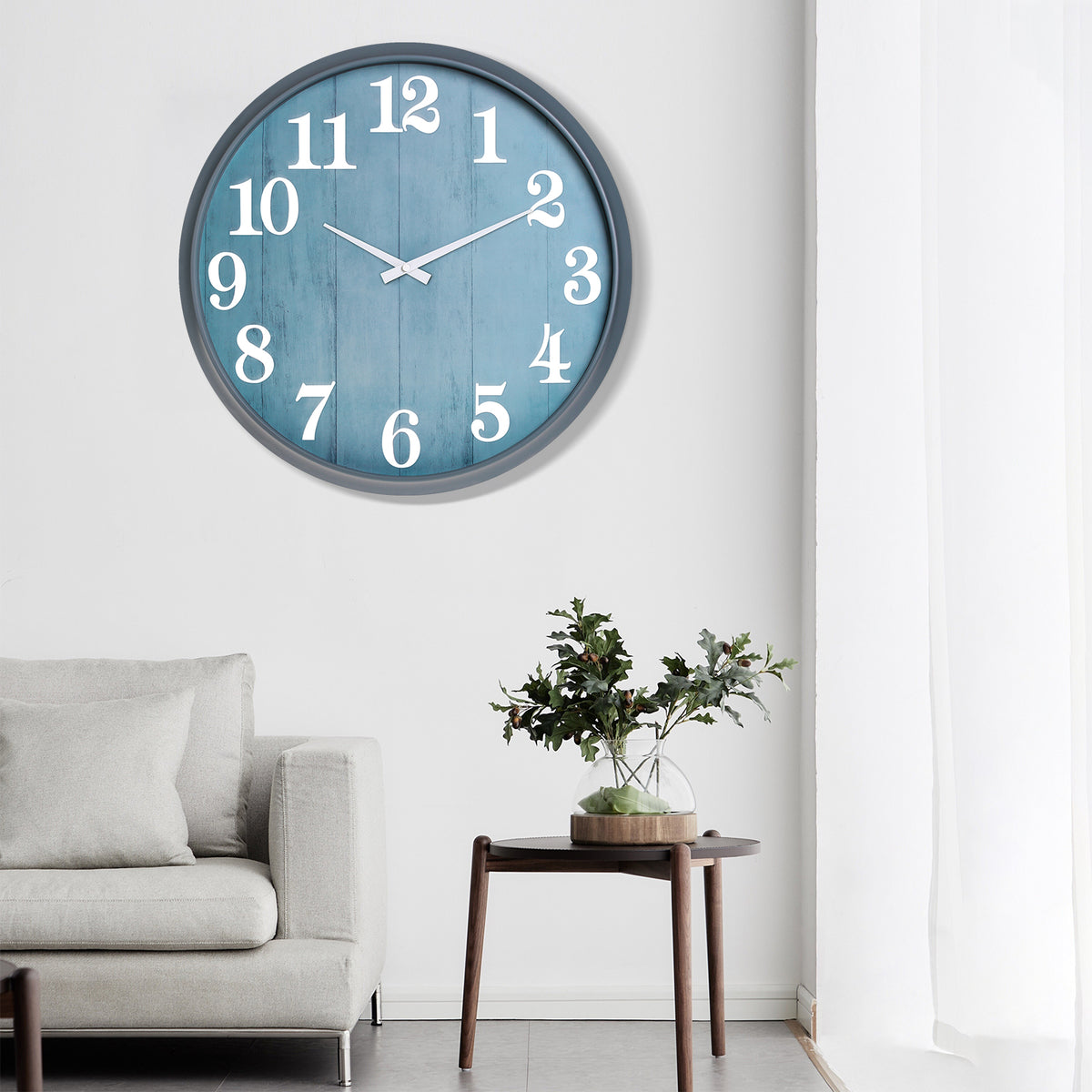 Eyotto 18 Inch Large Indoor Outdoor Clock, Waterproof Silent Oversized Wall Clock with Large Display for Garden Pool Patio Living Room Office Decorative, Blue