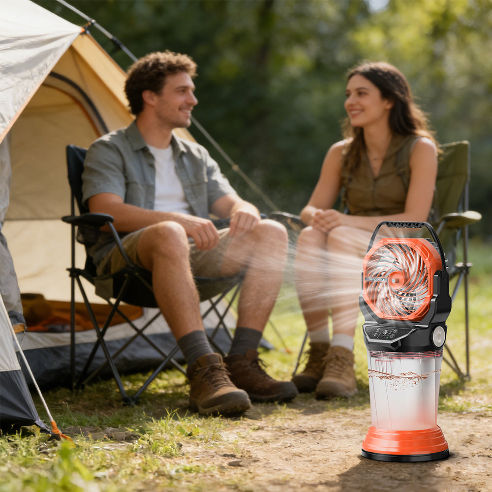 eYotto Outdoor Misting Fan Light with 2L Water Tank, Portable Misting Fan with Remote, Rechargeable Mist Fan Cooler with RGB Light Flashlight for Outdoor/Indoor Party Camping Hiking Picnic BBQ