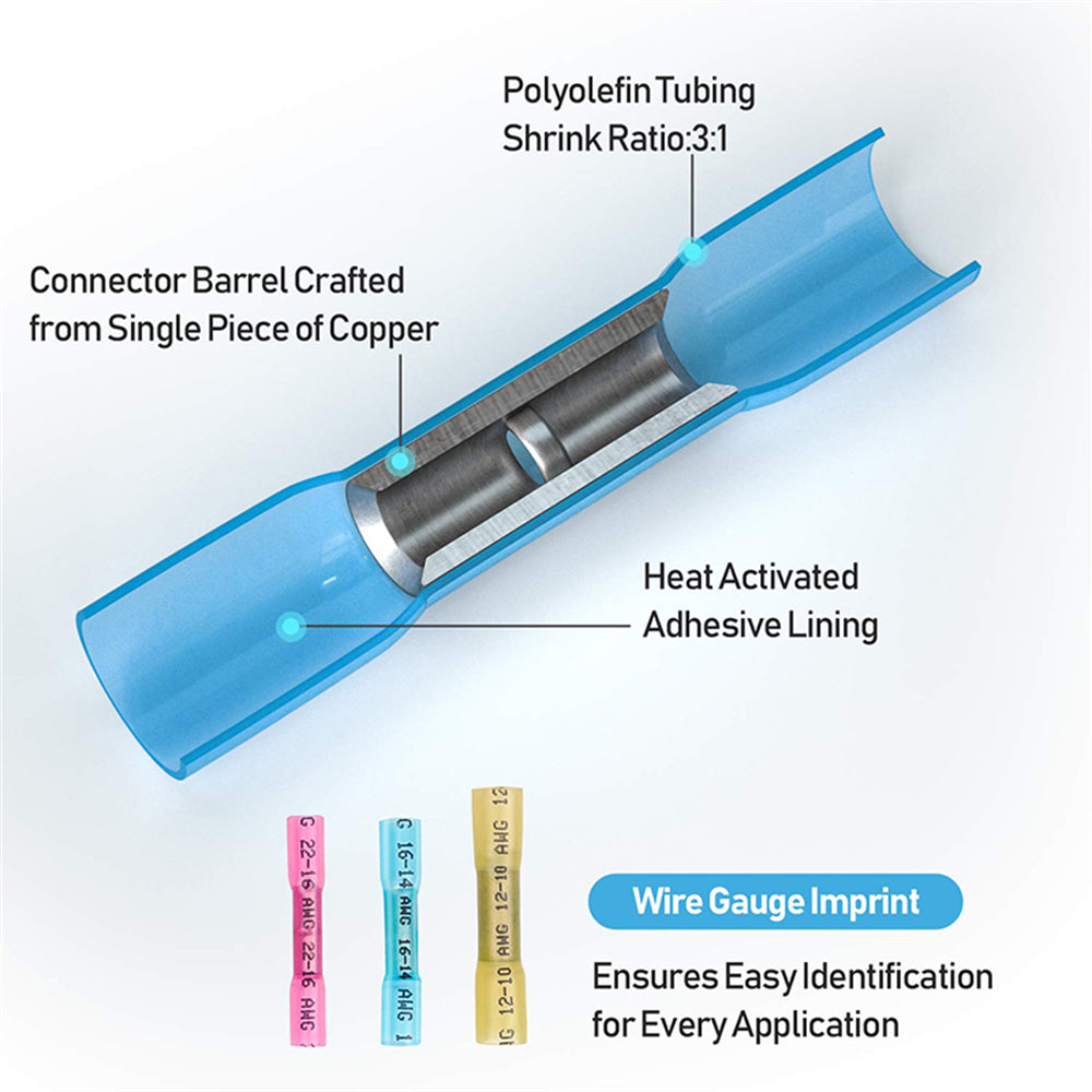 Eyotto 330PCS Heat Shrink Bullet Connectors Butt Splice Wire Connectors Kit, Tinned Copper Insulated Connectors