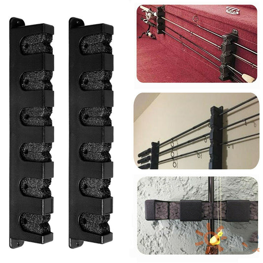 eYotto Horizontal Fishing Rod Rack Wall Mount Rod Holder, 6 Vertical Fishing Pole Storage Organizer