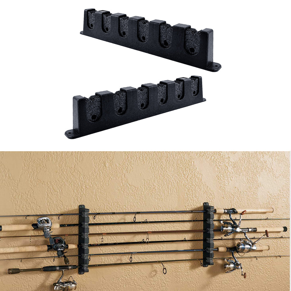 eYotto Horizontal Fishing Rod Rack Wall Mount Rod Holder, 6 Vertical Fishing Pole Storage Organizer