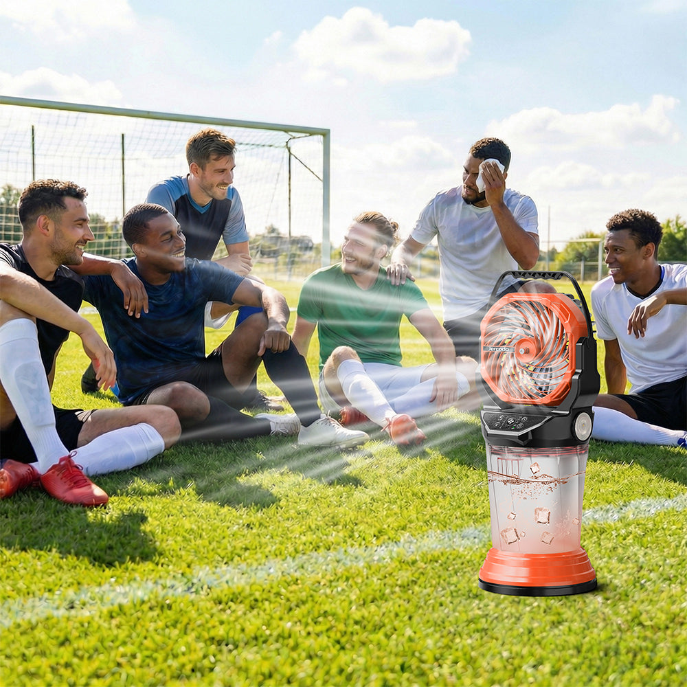 eYotto Outdoor Misting Fan Light with 2L Water Tank, Portable Misting Fan with Remote, Rechargeable Mist Fan Cooler with RGB Light Flashlight for Outdoor/Indoor Party Camping Hiking Picnic BBQ