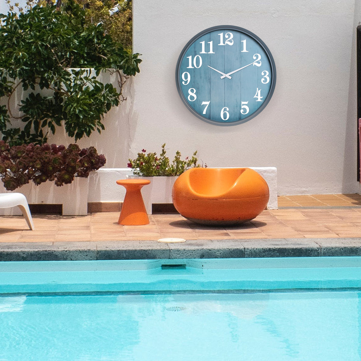 Eyotto 18 Inch Large Indoor Outdoor Clock, Waterproof Silent Oversized Wall Clock with Large Display for Garden Pool Patio Living Room Office Decorative, Blue