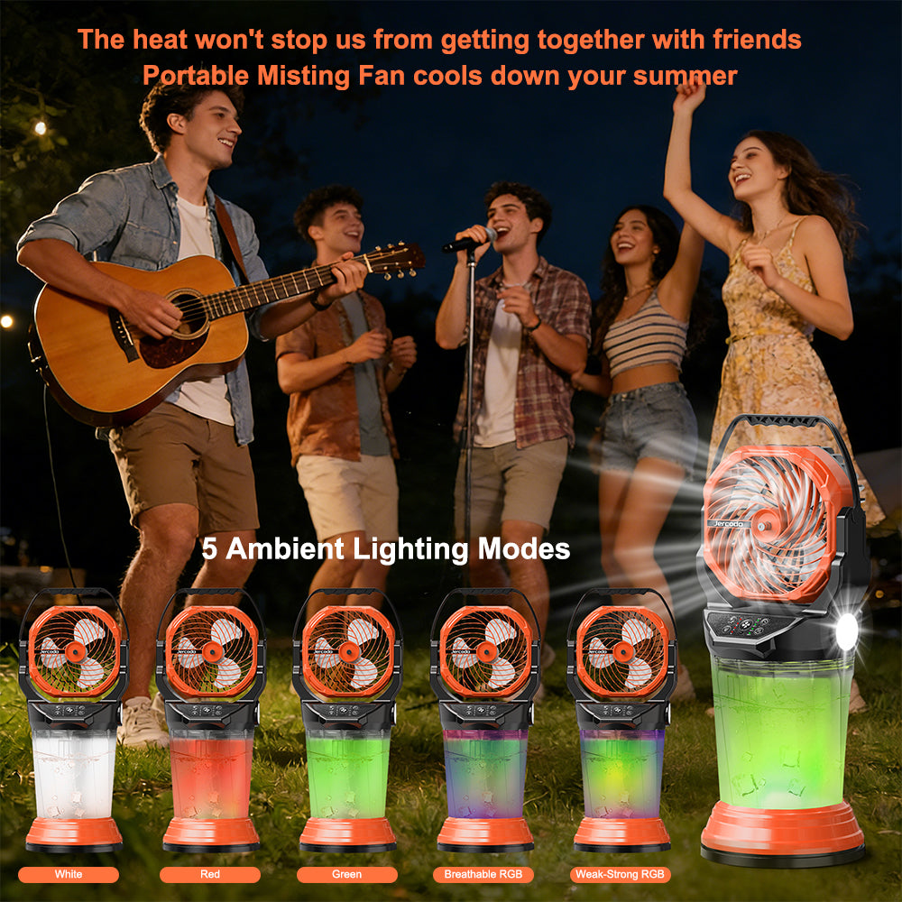 eYotto Outdoor Misting Fan Light with 2L Water Tank, Portable Misting Fan with Remote, Rechargeable Mist Fan Cooler with RGB Light Flashlight for Outdoor/Indoor Party Camping Hiking Picnic BBQ
