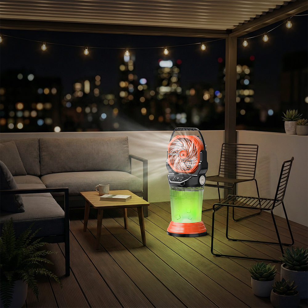 eYotto Outdoor Misting Fan Light with 2L Water Tank, Portable Misting Fan with Remote, Rechargeable Mist Fan Cooler with RGB Light Flashlight for Outdoor/Indoor Party Camping Hiking Picnic BBQ