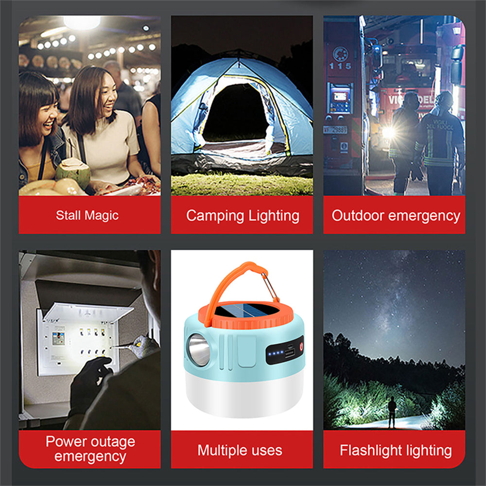 eYotto Solar LED Camping Light, Hiking LED Light with Flashlight, USB Rechargeable Outdoor Camping Lantern, Solar Tent Light, Solar Spot Light for Camping Garden Tent Hiking Climbing