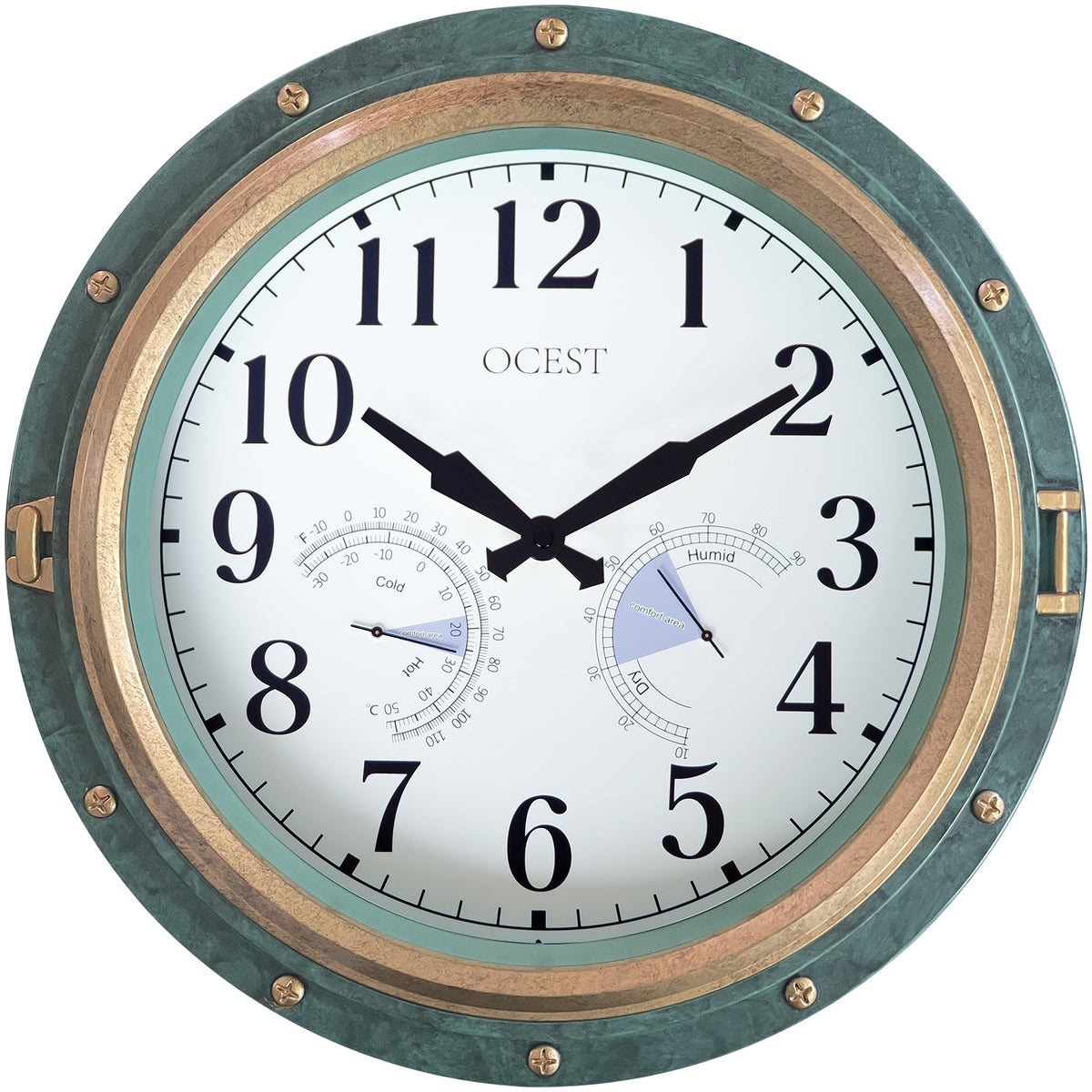 Eyotto 16" Indoor Outdoor Clock, Waterproof Wall Clock with Thermometer Hygrometer, Silent Non-Ticking Battery Operated Wall Clock for Home Decor, Patio, Garden