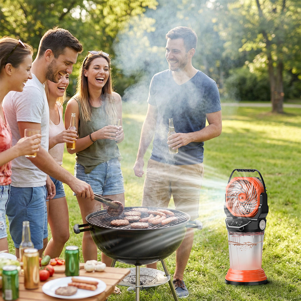 eYotto Outdoor Misting Fan Light with 2L Water Tank, Portable Misting Fan with Remote, Rechargeable Mist Fan Cooler with RGB Light Flashlight for Outdoor/Indoor Party Camping Hiking Picnic BBQ