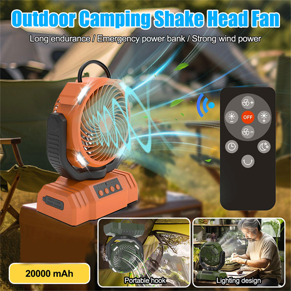 Eyotto 2 in 1 Outdoor Camping Fan and LED Lantern with Remote Control, 20000mAh Portable Personal Rechargeable Fan with Rotation and Built-in Hook for Outdoor Camping Hiking