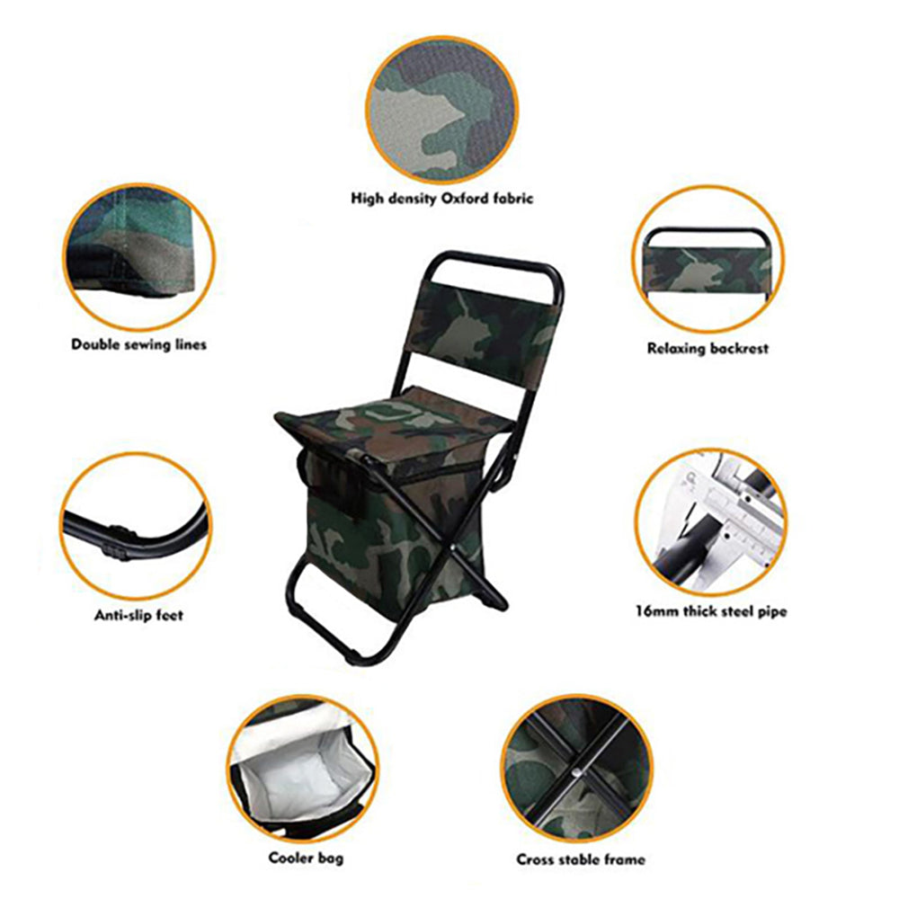 eYotto 2 Pack Foldable Outdoor Chair with Storage Bag, Portable Camping Chair with Large Capacity Insulation Bag Lightweight Backrest for Camping Fishing (Camouflage)