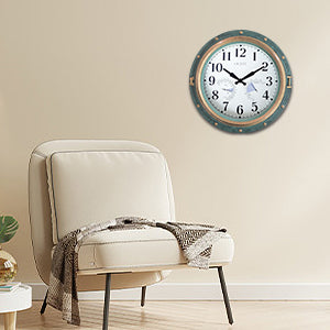 Eyotto 16" Indoor Outdoor Clock, Waterproof Wall Clock with Thermometer Hygrometer, Silent Non-Ticking Battery Operated Wall Clock for Home Decor, Patio, Garden